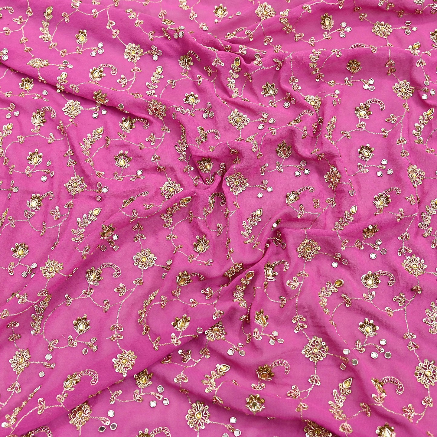 Indian Vintage Heavy Pink Bridal Dupatta Pure Georgette Silk Hand Embroidered Zardozi, Dabka, Zari Work Party Wear Long Stole