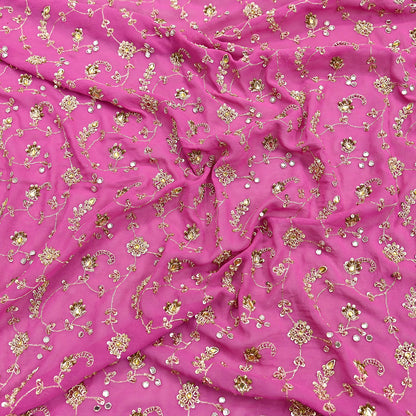 Indian Vintage Heavy Pink Bridal Dupatta Pure Georgette Silk Hand Embroidered Zardozi, Dabka, Zari Work Party Wear Long Stole