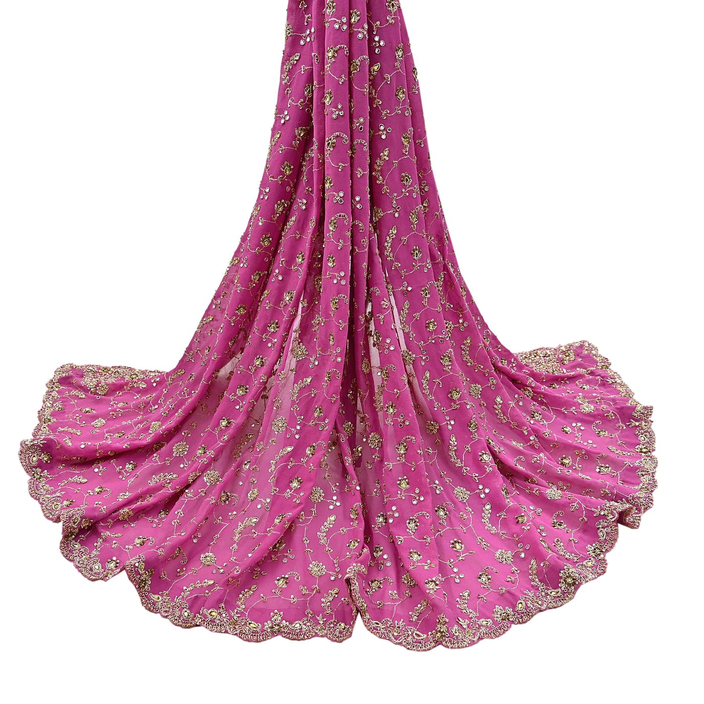 Indian Vintage Heavy Pink Bridal Dupatta Pure Georgette Silk Hand Embroidered Zardozi, Dabka, Zari Work Party Wear Long Stole