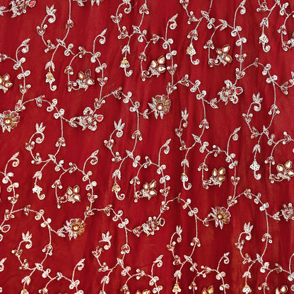 Indian Vintage Red Pure Georgette Silk Hand Embroidered Lehenga 2pcs Set, Bollywood Wedding Wear