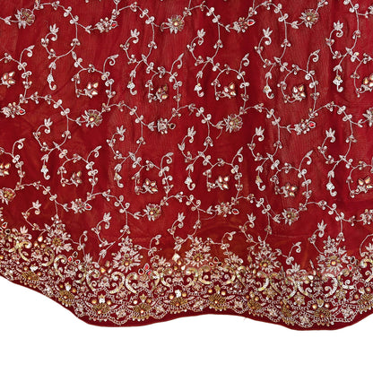 Indian Vintage Red Heavy Pure Georgette silk Embroidered Lehenga/Skirt Bridal Wear