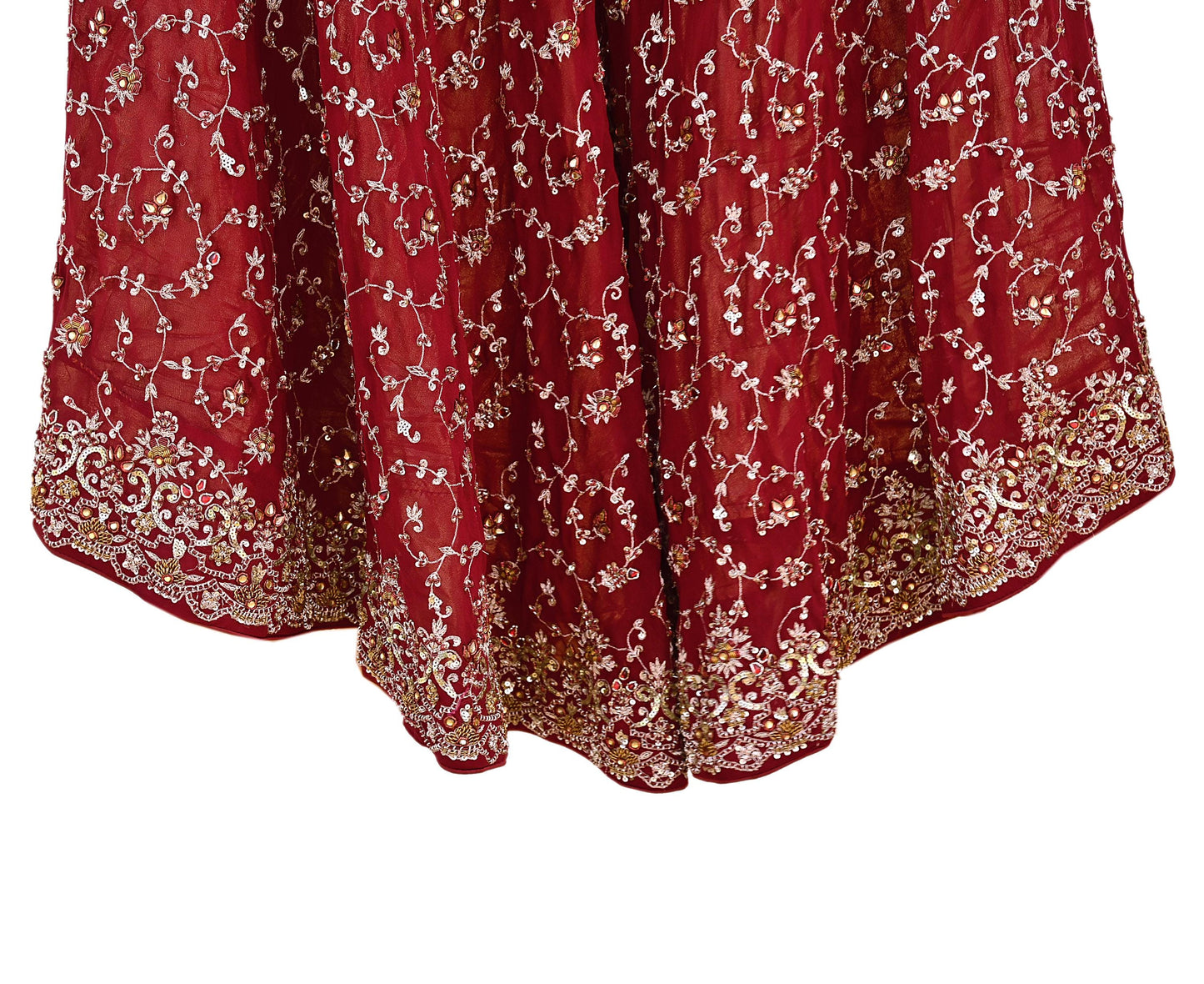 Indian Vintage Red Heavy Pure Georgette silk Embroidered Lehenga/Skirt Bridal Wear