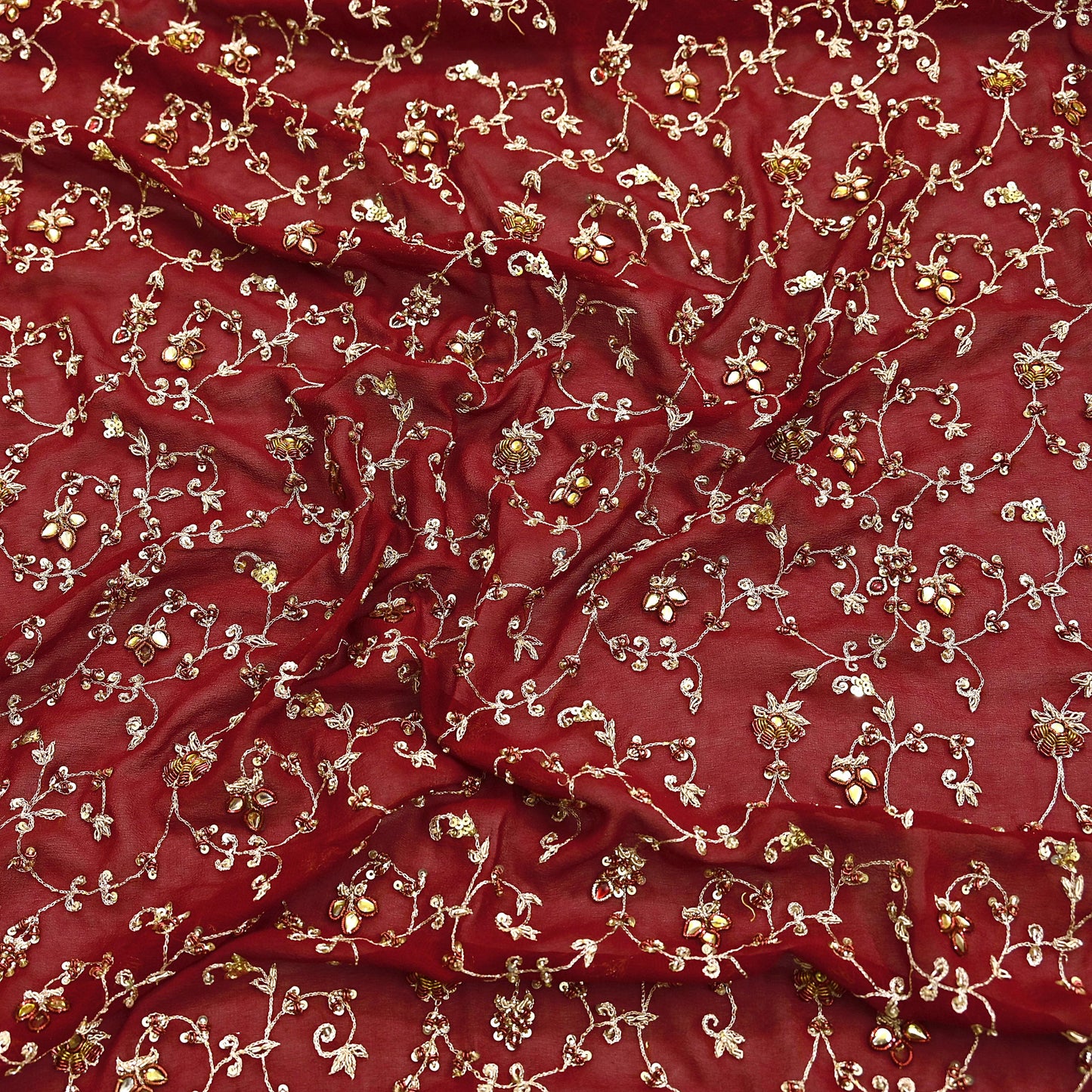 Indian Vintage Heavy Red Bridal Dupatta Pure Georgette Silk Hand Embroidered Zardozi, Dabka, Zari Work Party Wear Long Stole