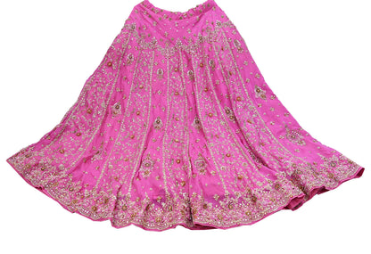 Indian Vintage pink Heavy Pure Georgette silk Embroidered Lehenga/Skirt Bridal Wear