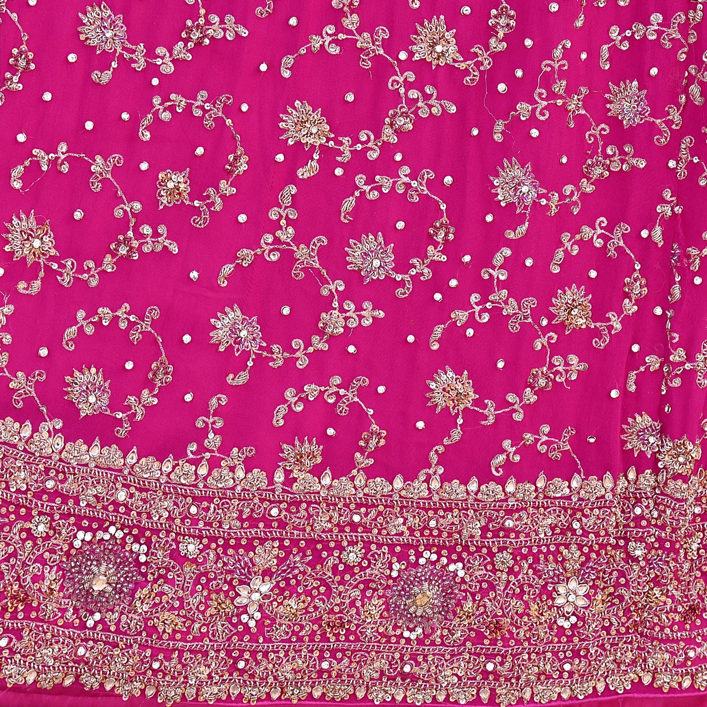Indian Vintage Rani Pink Heavy Pure Georgette silk Embroidered Lehenga/Skirt Bridal Wear