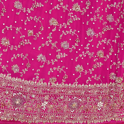 Indian Vintage Rani Pink Heavy Pure Georgette silk Embroidered Lehenga/Skirt Bridal Wear