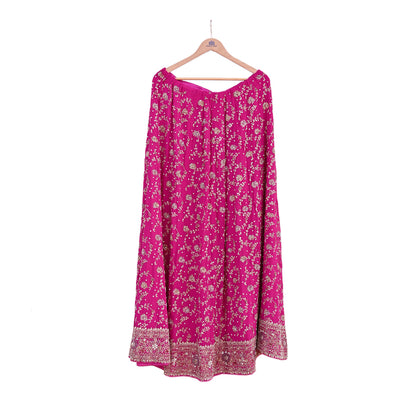 Indian Vintage Rani Pink Heavy Pure Georgette silk Embroidered Lehenga/Skirt Bridal Wear