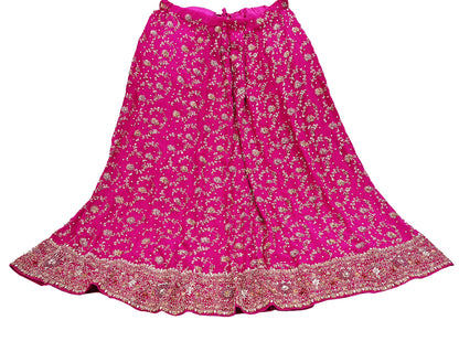 Indian Vintage Rani Pink Heavy Pure Georgette silk Embroidered Lehenga/Skirt Bridal Wear