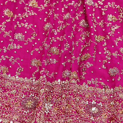 Indian Vintage Rani Pink Heavy Pure Georgette silk Embroidered Lehenga/Skirt Bridal Wear
