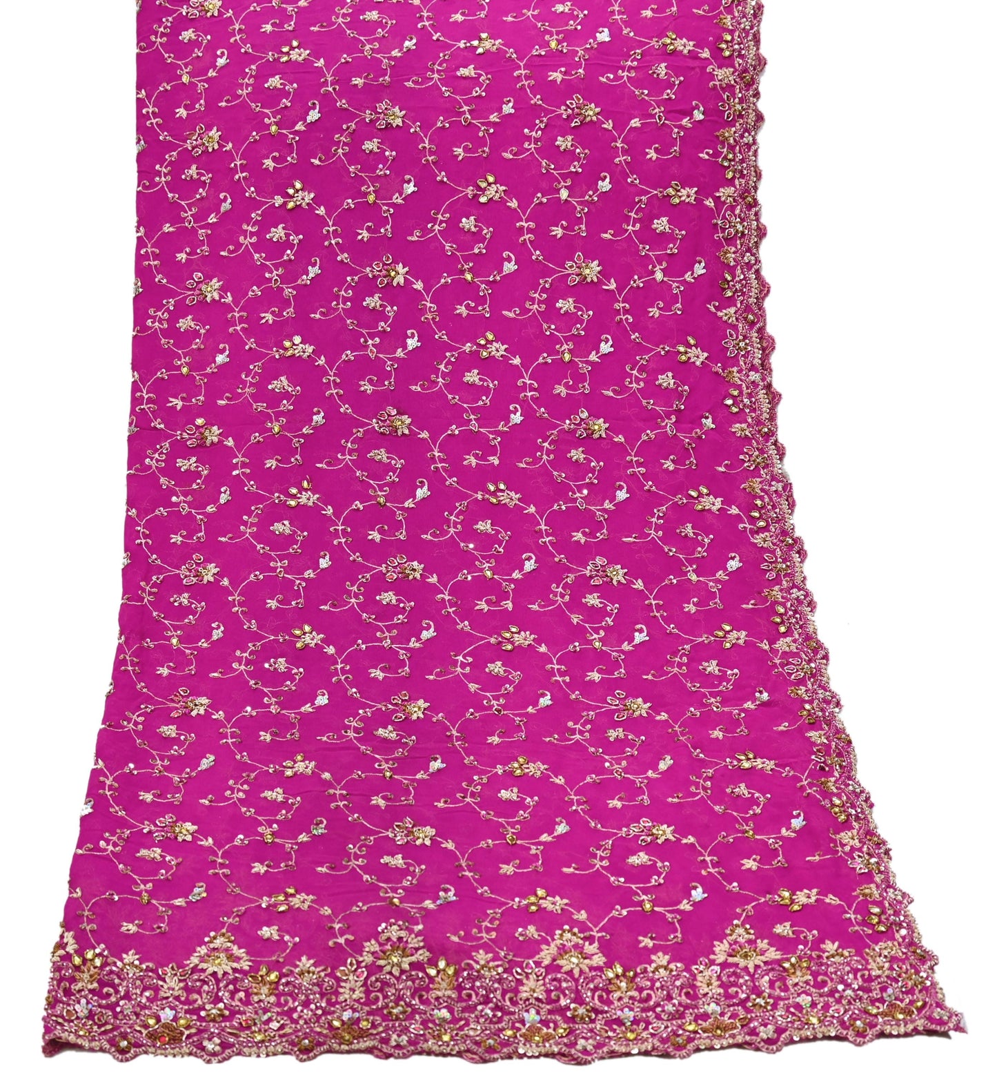 Indian Vintage Magenta Pure Georgette Silk Hand Embroidered Lehenga 2pcs Set, Bollywood Wedding Wear