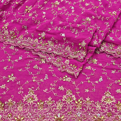 Indian Vintage Magenta Pure Georgette Silk Hand Embroidered Lehenga 2pcs Set, Bollywood Wedding Wear