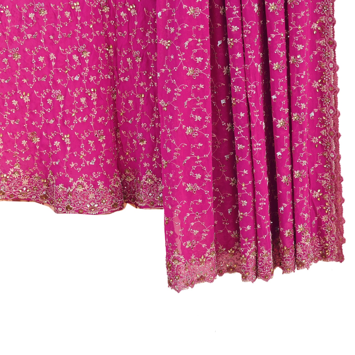 Indian Vintage Magenta Pure Georgette Silk Hand Embroidered Lehenga 2pcs Set, Bollywood Wedding Wear