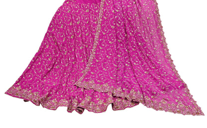 Indian Vintage Magenta Pure Georgette Silk Hand Embroidered Lehenga 2pcs Set, Bollywood Wedding Wear