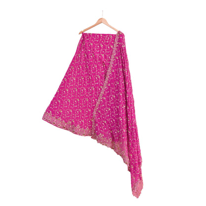 Indian Vintage Magenta Pure Georgette Silk Hand Embroidered Lehenga 2pcs Set, Bollywood Wedding Wear