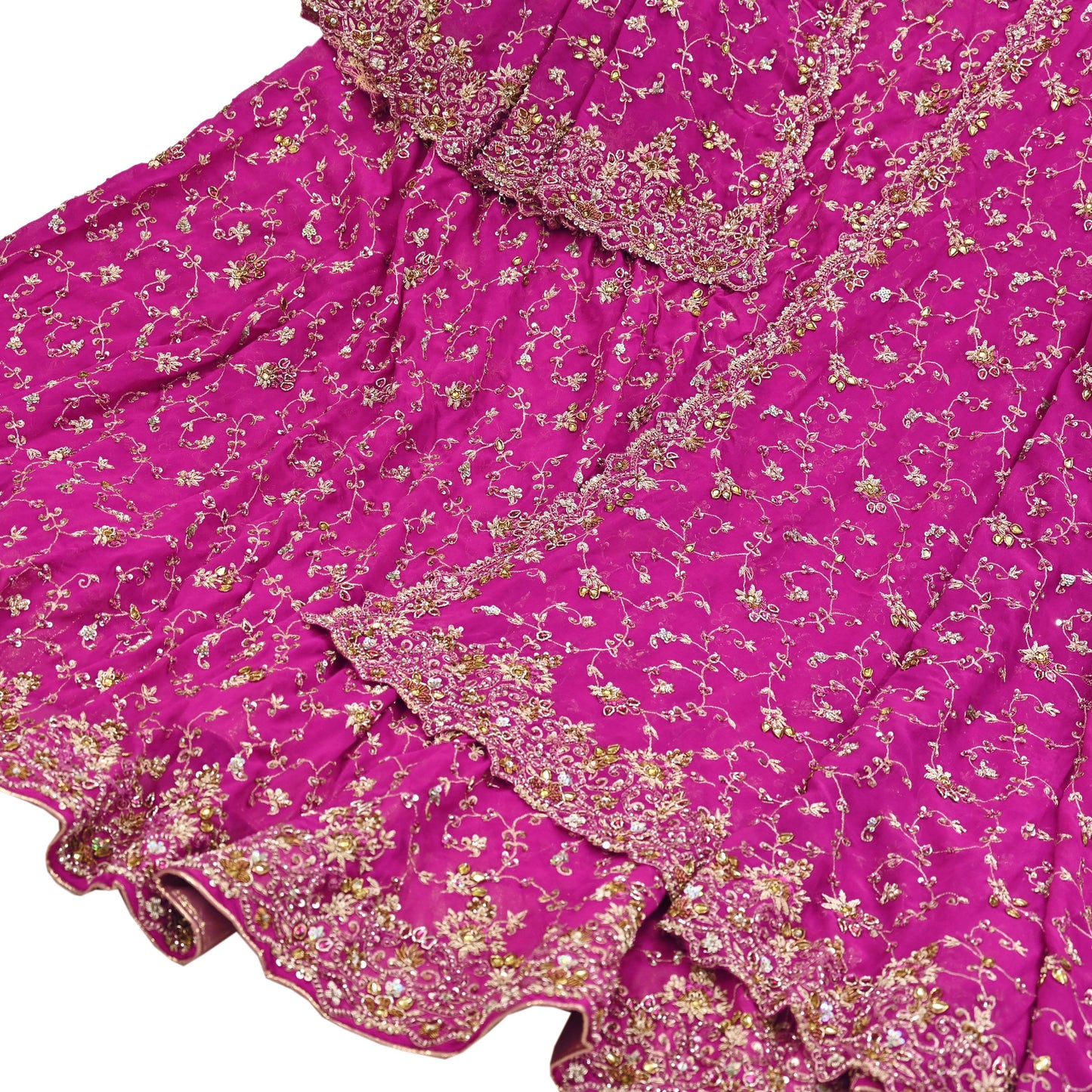 Indian Vintage Magenta Pure Georgette Silk Hand Embroidered Lehenga 2pcs Set, Bollywood Wedding Wear