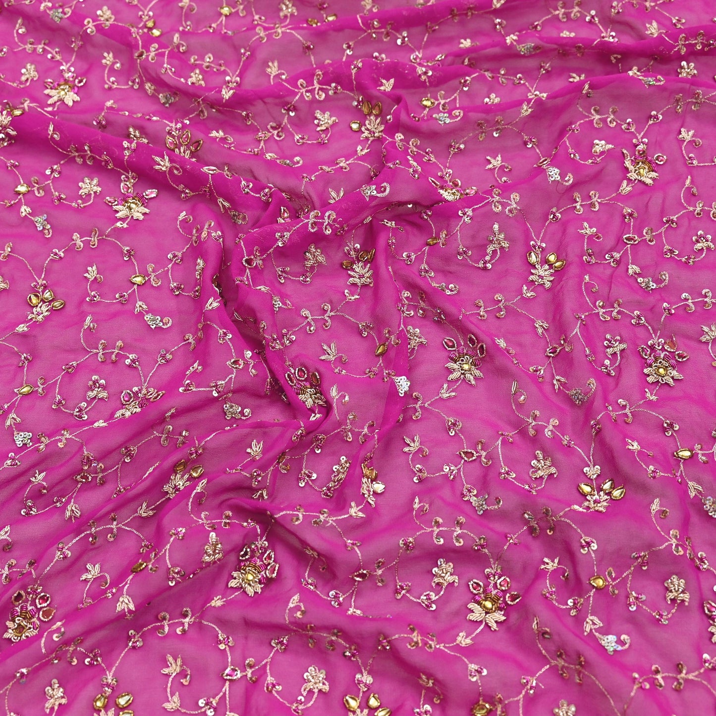 Indian Vintage Heavy Magenta Bridal Dupatta Pure Georgette Silk Hand Embroidered Zardozi, Dabka, Zari Work Party Wear Long Stole