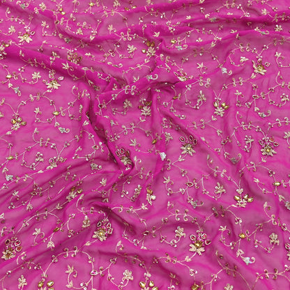 Indian Vintage Heavy Magenta Bridal Dupatta Pure Georgette Silk Hand Embroidered Zardozi, Dabka, Zari Work Party Wear Long Stole