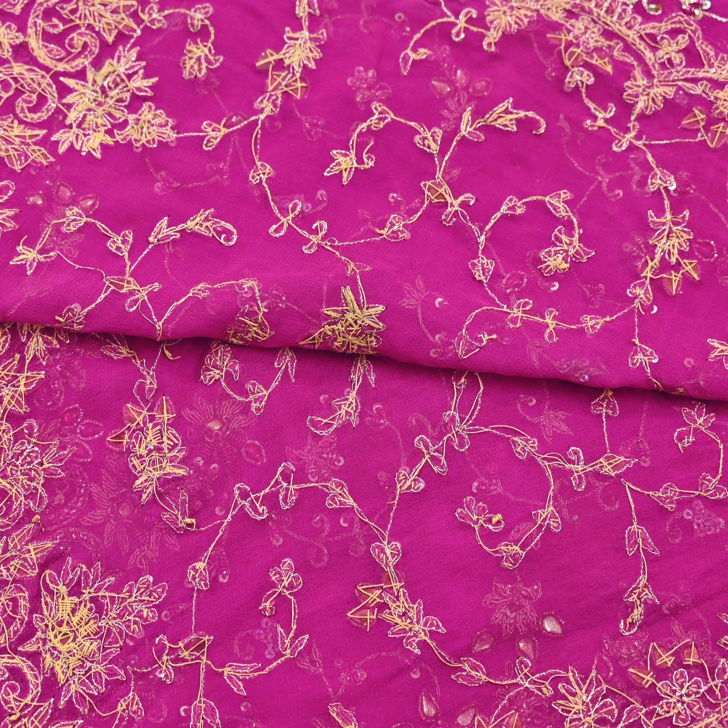 Indian Vintage Heavy Magenta Bridal Dupatta Pure Georgette Silk Hand Embroidered Zardozi, Dabka, Zari Work Party Wear Long Stole