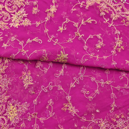 Indian Vintage Heavy Magenta Bridal Dupatta Pure Georgette Silk Hand Embroidered Zardozi, Dabka, Zari Work Party Wear Long Stole
