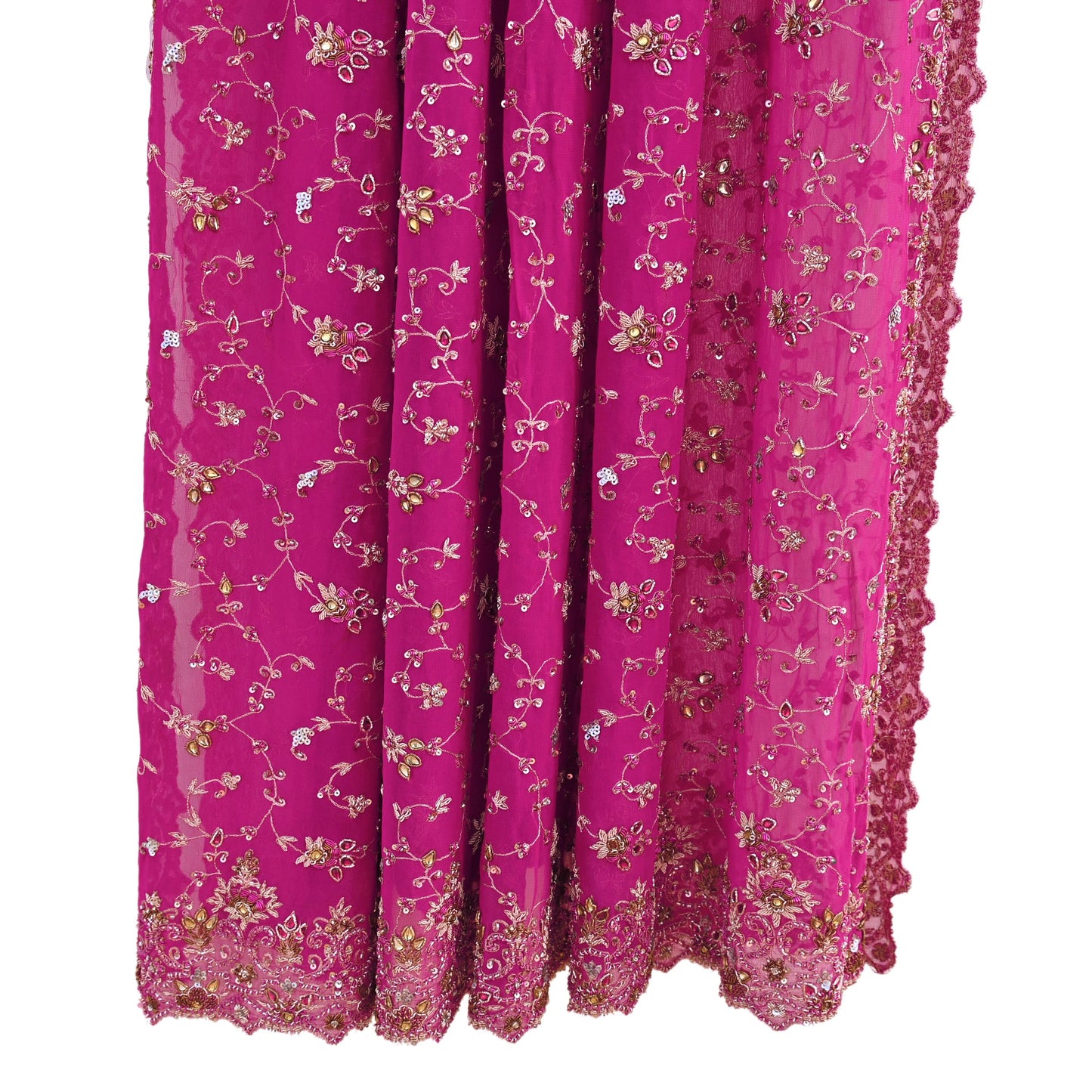 Indian Vintage Heavy Magenta Bridal Dupatta Pure Georgette Silk Hand Embroidered Zardozi, Dabka, Zari Work Party Wear Long Stole