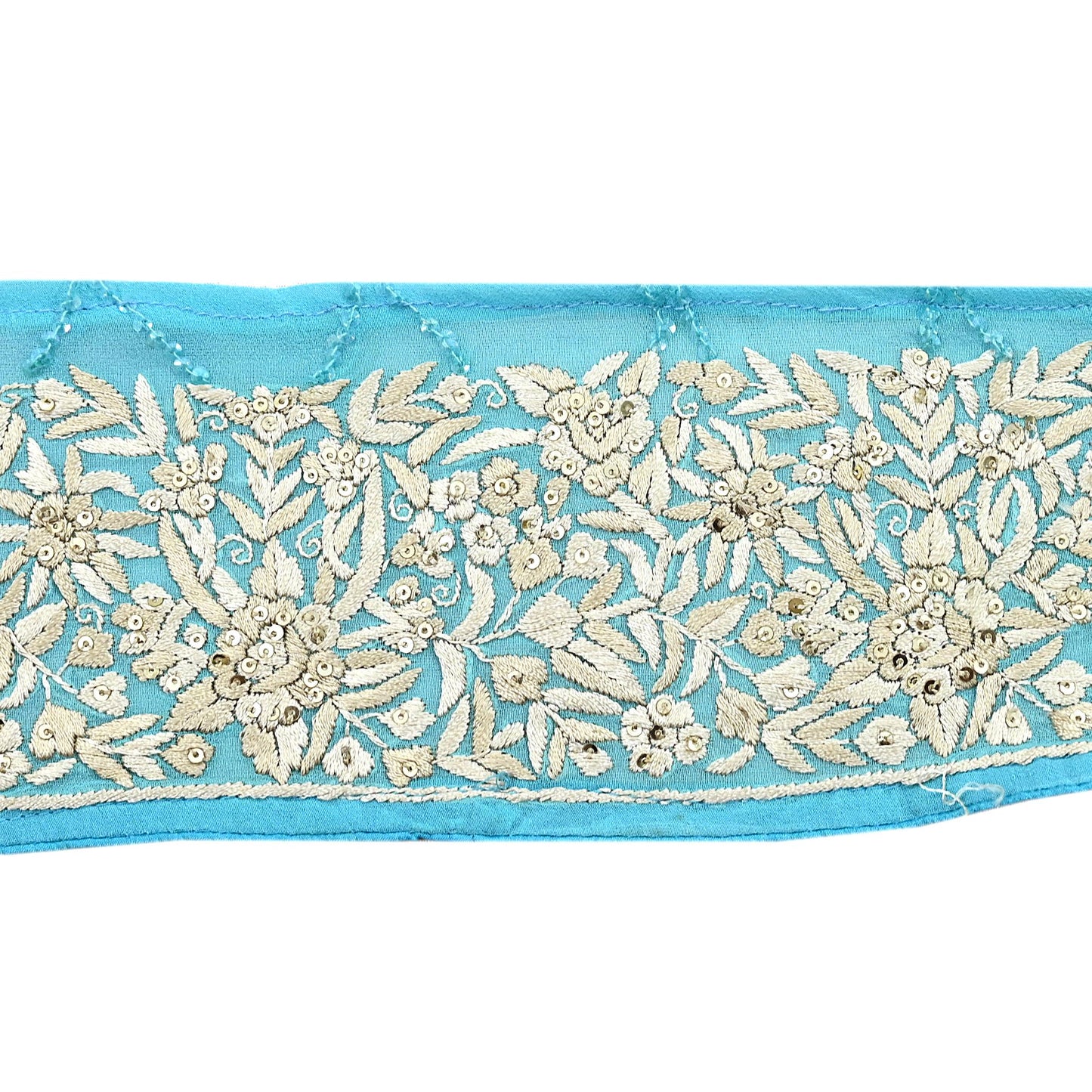 Indian Antique Vintage Real Parsi Gara Border Hand Embroidered Craft Trim Lace Sewing Saree Ribbon Recycled 1yard Pure Georgette Silk