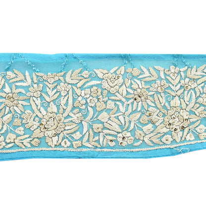 Indian Antique Vintage Real Parsi Gara Border Hand Embroidered Craft Trim Lace Sewing Saree Ribbon Recycled 1yard Pure Georgette Silk