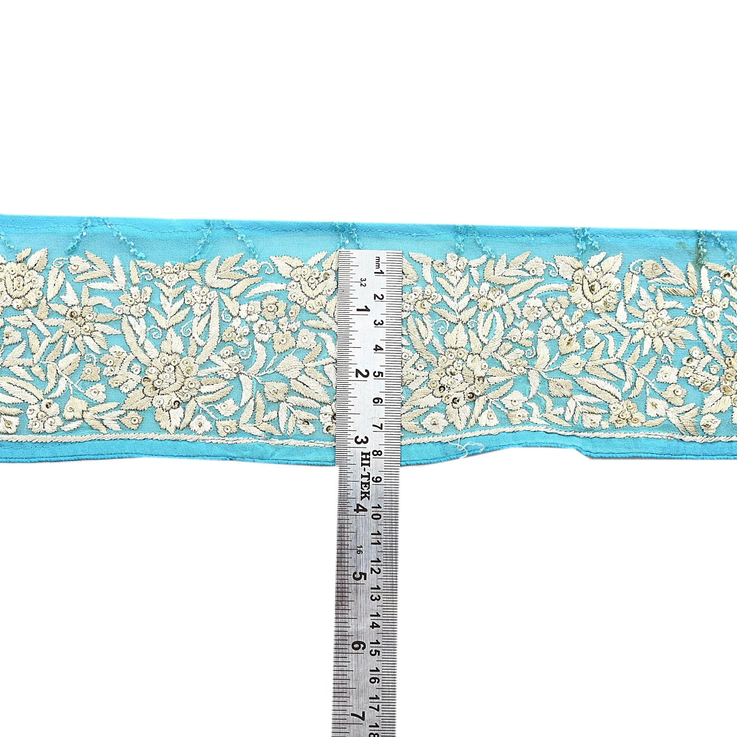 Indian Antique Vintage Real Parsi Gara Border Hand Embroidered Craft Trim Lace Sewing Saree Ribbon Recycled 1yard Pure Georgette Silk