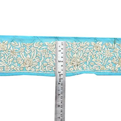 Indian Antique Vintage Real Parsi Gara Border Hand Embroidered Craft Trim Lace Sewing Saree Ribbon Recycled 1yard Pure Georgette Silk