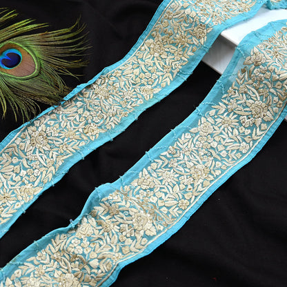 Indian Antique Vintage Real Parsi Gara Border Hand Embroidered Craft Trim Lace Sewing Saree Ribbon Recycled 1yard Pure Georgette Silk