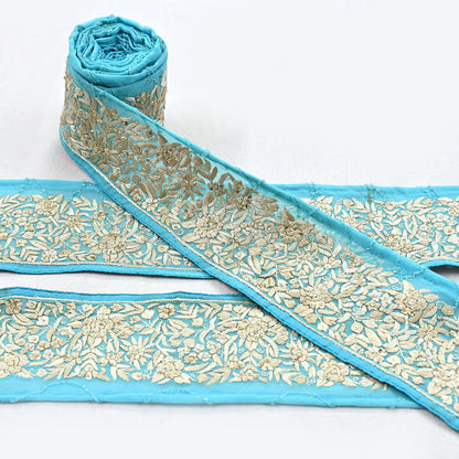 Indian Antique Vintage Real Parsi Gara Border Hand Embroidered Craft Trim Lace Sewing Saree Ribbon Recycled 1yard Pure Georgette Silk