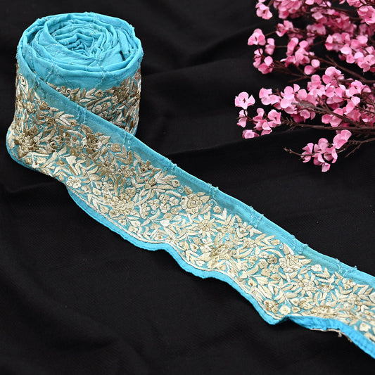 Indian Antique Vintage Real Parsi Gara Border Hand Embroidered Craft Trim Lace Sewing Saree Ribbon Recycled 1yard Pure Georgette Silk