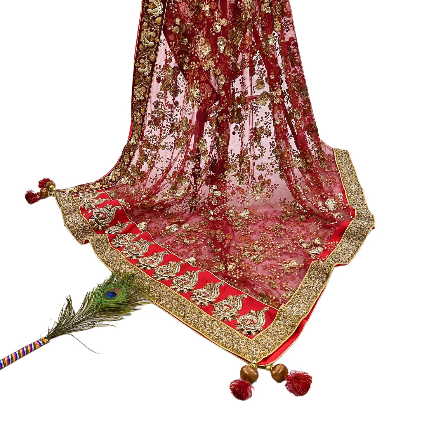 Indian Vintage Heavy Wedding Dupatta Maroon Net Long Stole Hand Embroidered By Designer Sabyasachi Scarves Zardozi Bridal Veil