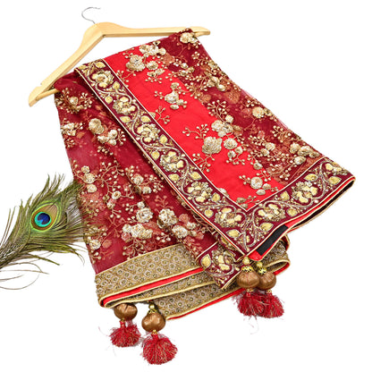 Indian Vintage Heavy Wedding Dupatta Maroon Net Long Stole Hand Embroidered By Designer Sabyasachi Scarves Zardozi Bridal Veil