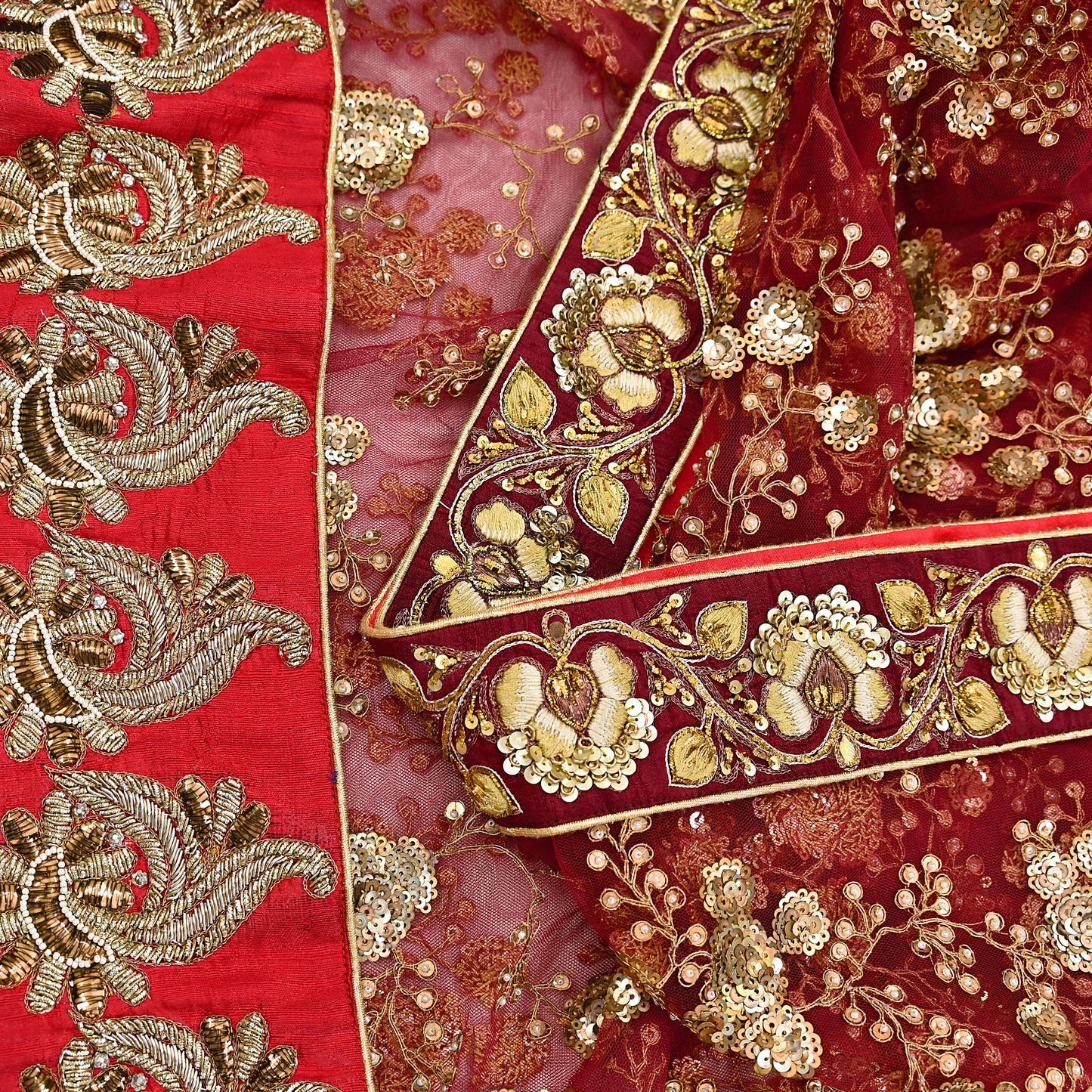 Indian Vintage Heavy Wedding Dupatta Maroon Net Long Stole Hand Embroidered By Designer Sabyasachi Scarves Zardozi Bridal Veil