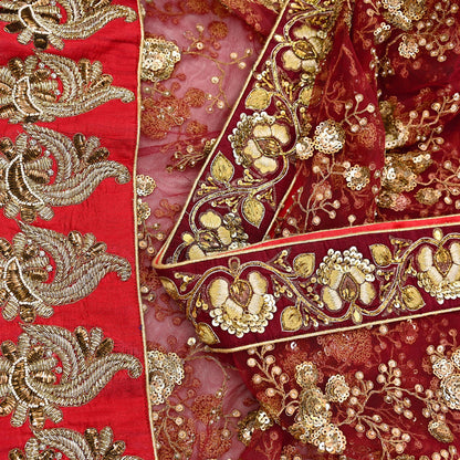 Indian Vintage Heavy Wedding Dupatta Maroon Net Long Stole Hand Embroidered By Designer Sabyasachi Scarves Zardozi Bridal Veil