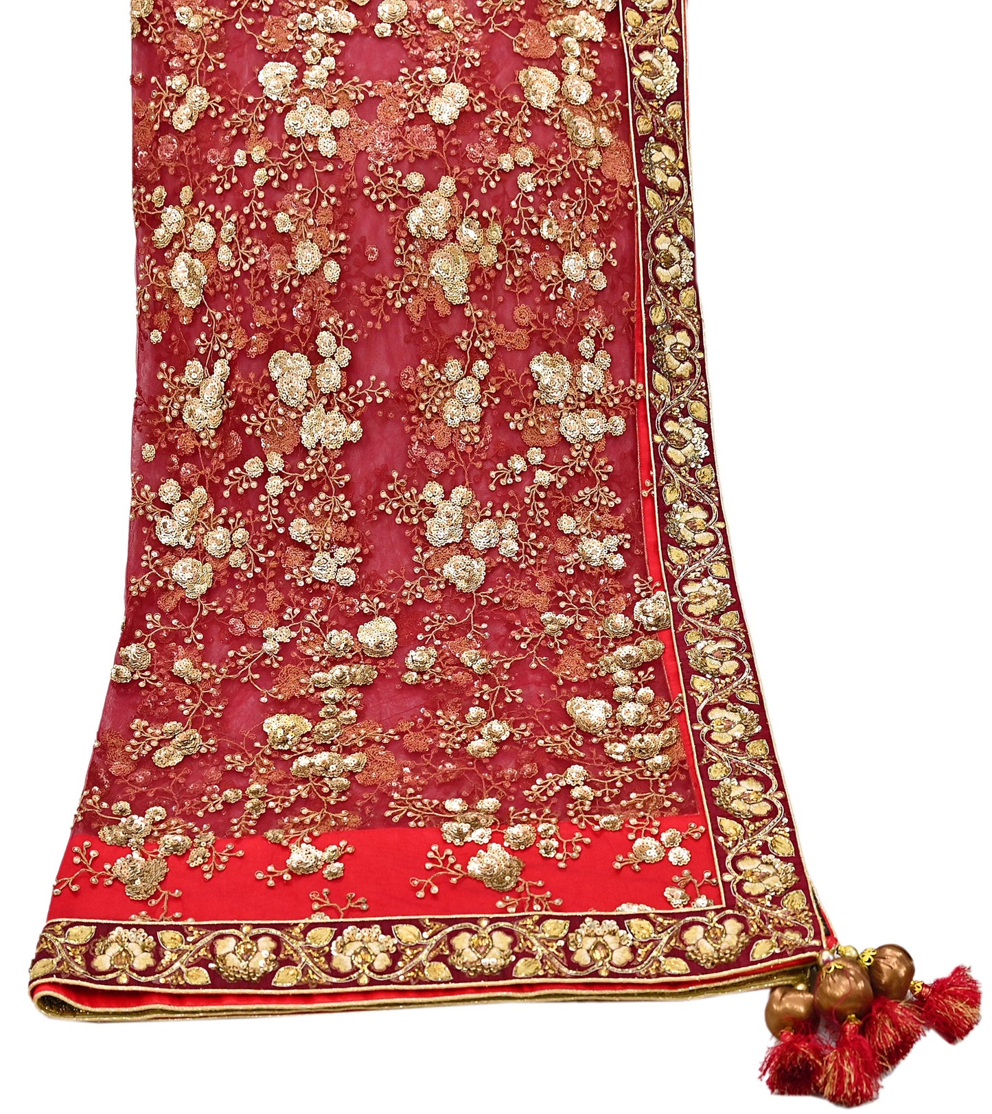 Indian Vintage Heavy Wedding Dupatta Maroon Net Long Stole Hand Embroidered By Designer Sabyasachi Scarves Zardozi Bridal Veil