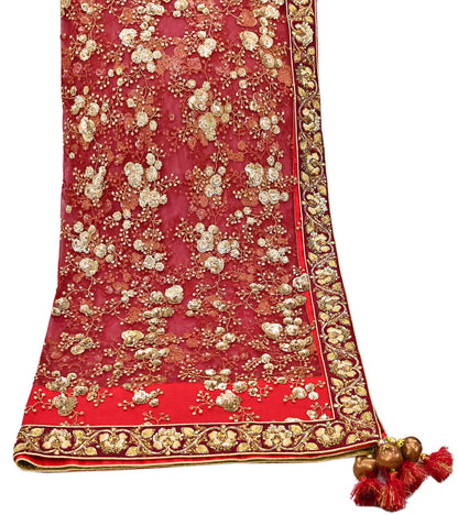 Indian Vintage Heavy Wedding Dupatta Maroon Net Long Stole Hand Embroidered By Designer Sabyasachi Scarves Zardozi Bridal Veil