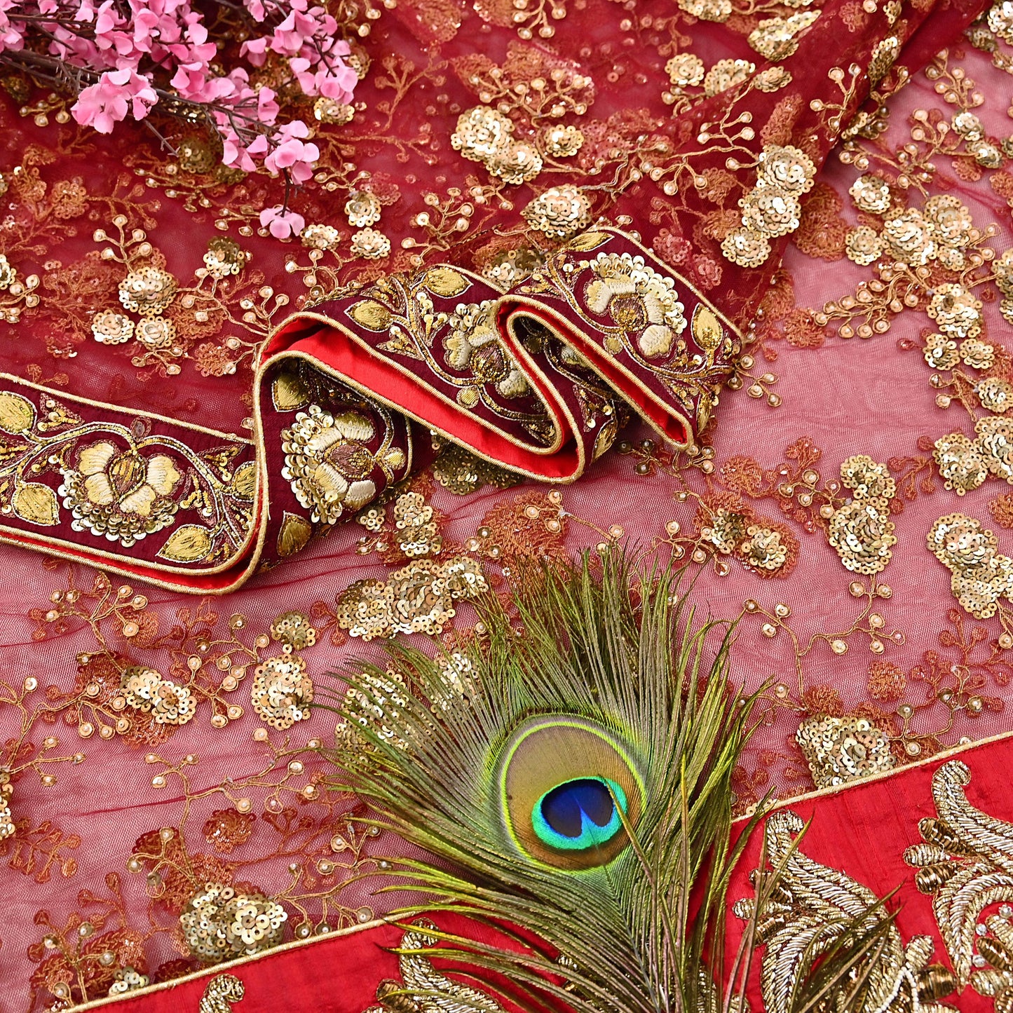 Indian Vintage Heavy Wedding Dupatta Maroon Net Long Stole Hand Embroidered By Designer Sabyasachi Scarves Zardozi Bridal Veil