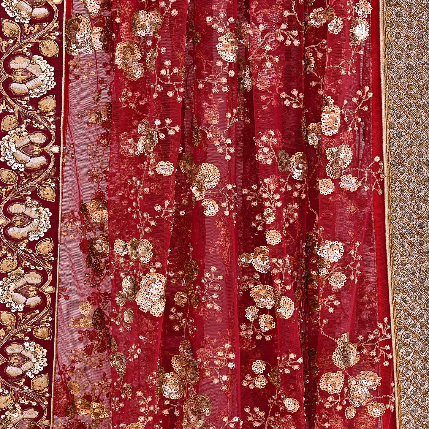 Indian Vintage Heavy Wedding Dupatta Maroon Net Long Stole Hand Embroidered By Designer Sabyasachi Scarves Zardozi Bridal Veil