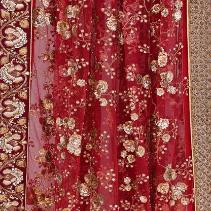 Indian Vintage Heavy Wedding Dupatta Maroon Net Long Stole Hand Embroidered By Designer Sabyasachi Scarves Zardozi Bridal Veil