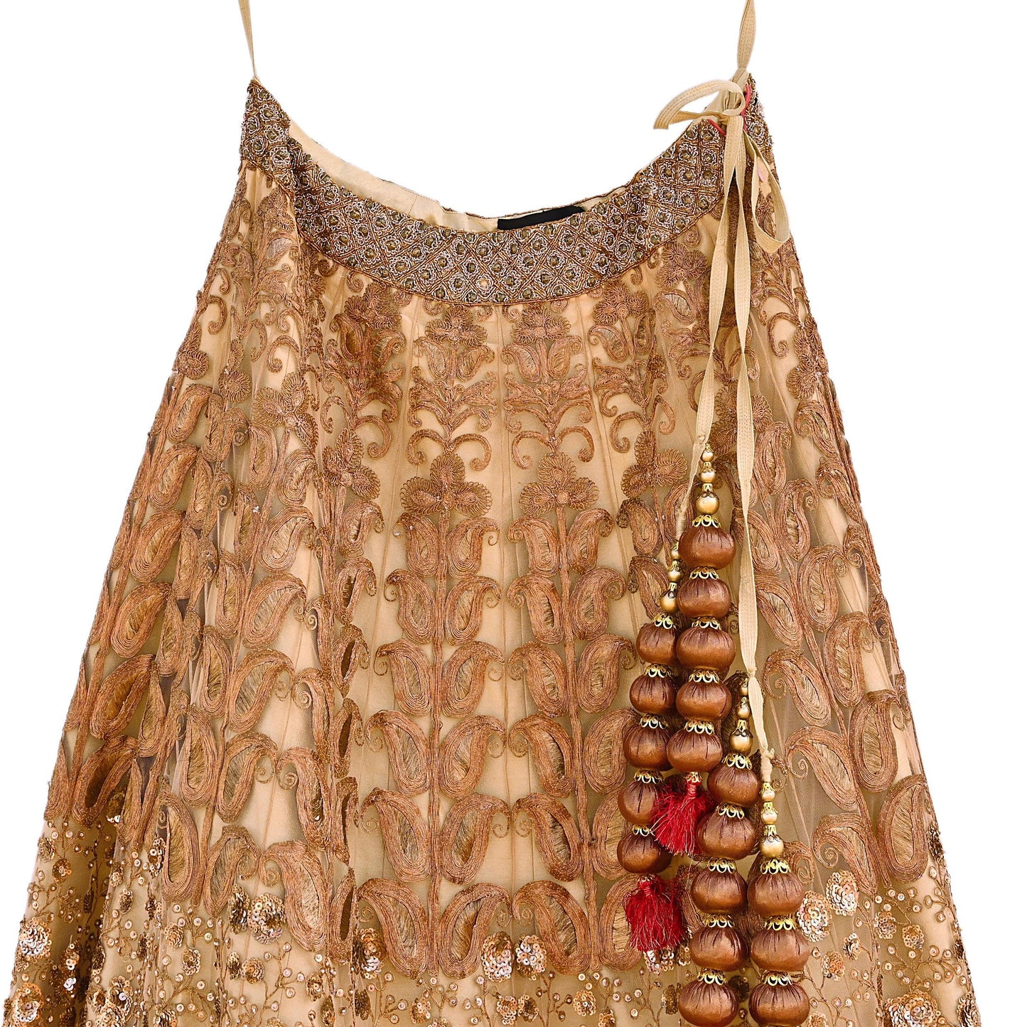 Indian Heavy Maroon & Beige Mesh/Net Hand Embroidered Lehenga 2pcs Set By Designer Sabyasachi Bridal Wear