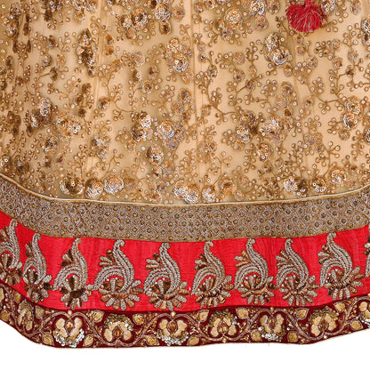 Indian Heavy Maroon & Beige Mesh/Net Hand Embroidered Lehenga 2pcs Set By Designer Sabyasachi Bridal Wear