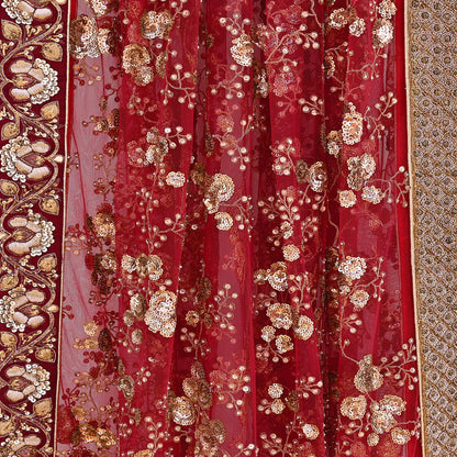 Indian Heavy Maroon & Beige Mesh/Net Hand Embroidered Lehenga 2pcs Set By Designer Sabyasachi Bridal Wear