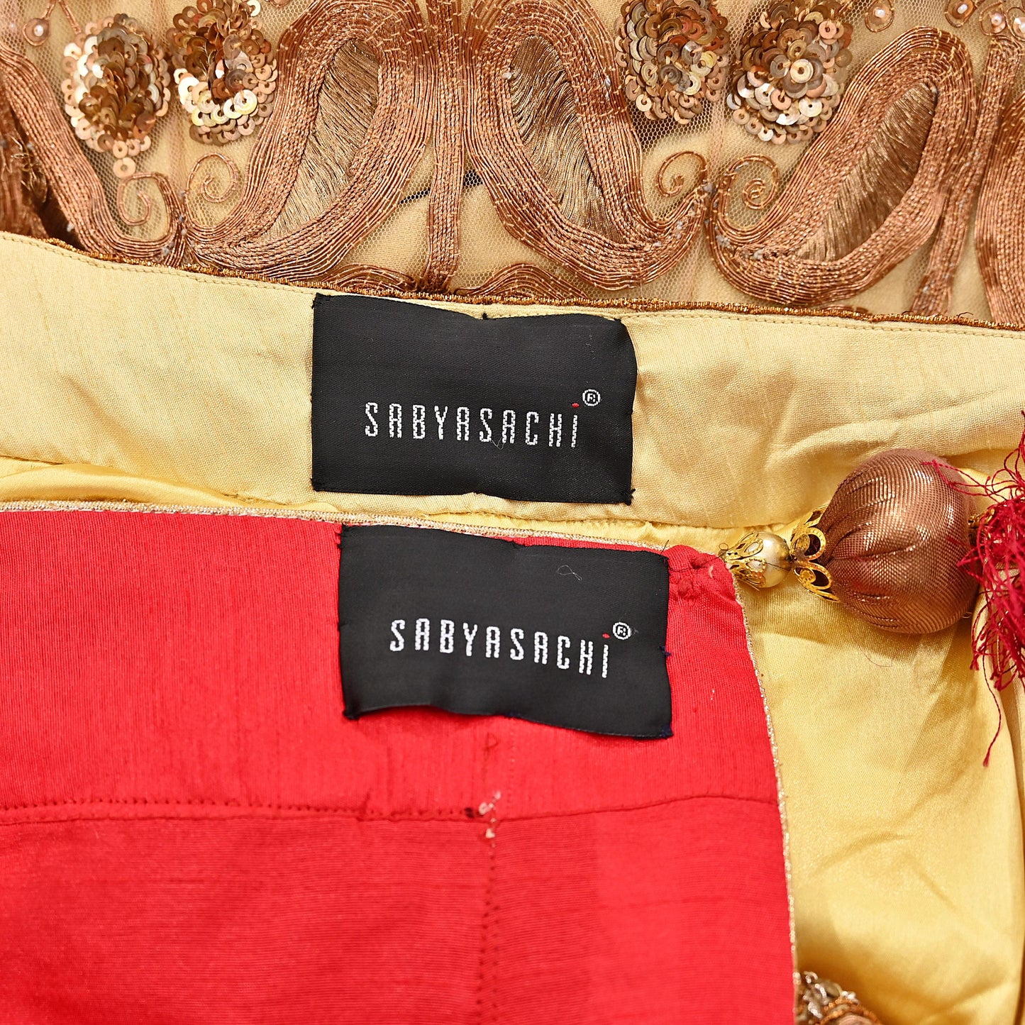 Indian Heavy Maroon & Beige Mesh/Net Hand Embroidered Lehenga 2pcs Set By Designer Sabyasachi Bridal Wear