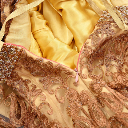 Indian Heavy Maroon & Beige Mesh/Net Hand Embroidered Lehenga 2pcs Set By Designer Sabyasachi Bridal Wear