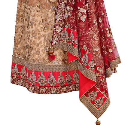 Indian Heavy Maroon & Beige Mesh/Net Hand Embroidered Lehenga 2pcs Set By Designer Sabyasachi Bridal Wear