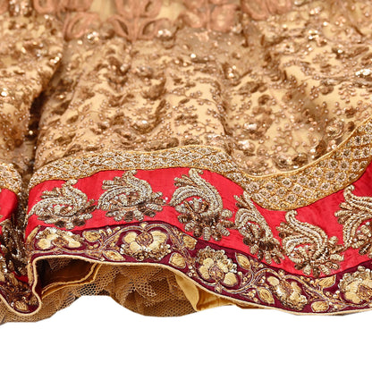 Indian Vintage Heavy Beige Net/Mesh Hand Embroidered Lehenga Skirt By Designer Sabyasachi Bridal Wear Dabka/ Zardozi