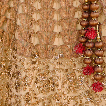 Indian Vintage Heavy Beige Net/Mesh Hand Embroidered Lehenga Skirt By Designer Sabyasachi Bridal Wear Dabka/ Zardozi