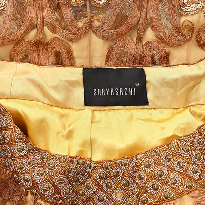 Indian Vintage Heavy Beige Net/Mesh Hand Embroidered Lehenga Skirt By Designer Sabyasachi Bridal Wear Dabka/ Zardozi