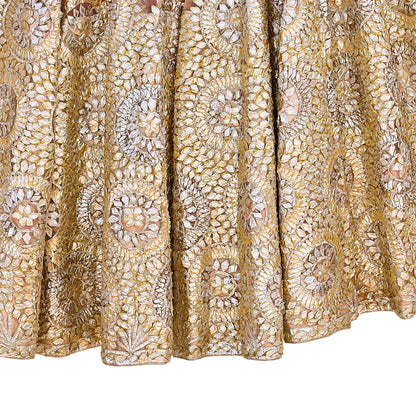 Pre-Owned Designer Abu Jani Hand Embroidered Peach Net Lehenga Skirt with Gota Patti Work Bridal Couture Heavy Indian Wear
